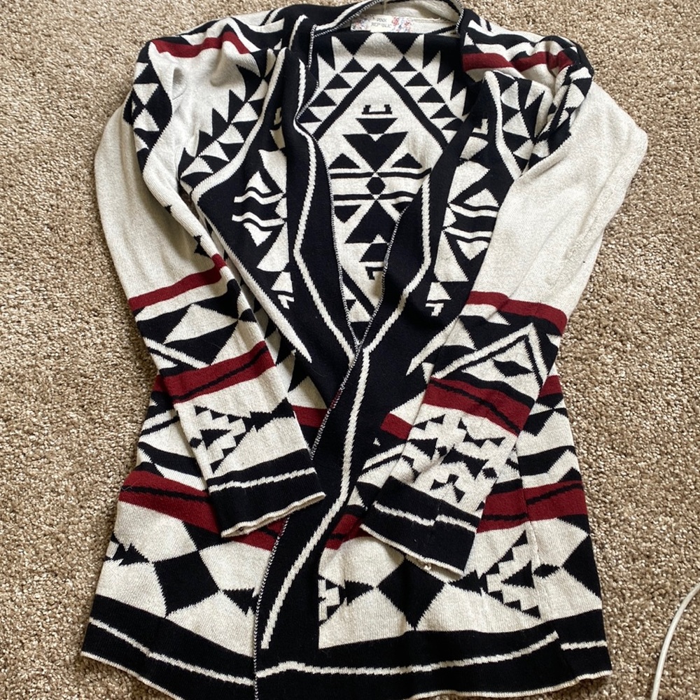 Aztec printed open front cardigan